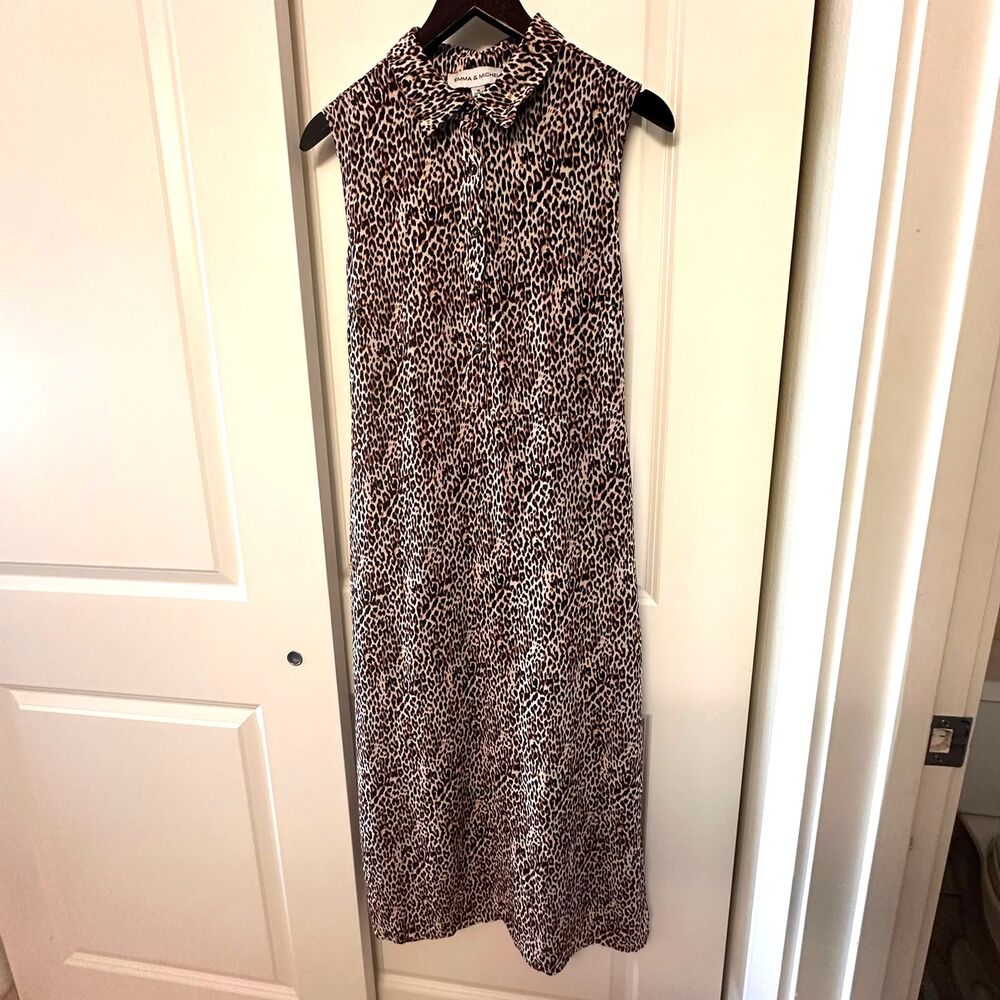 Emma & Michele Women’s Leopard Print Maxi Button Front Belted Dress Size M - Picture 2 of 13